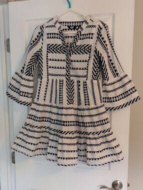 Women's Lands' End Navy and White Geometric Tiered Dress, Size 2-4